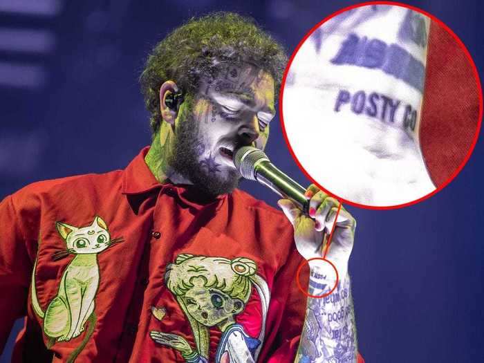 Malone has "Posty Co" tattooed on his the inside of his wrist.