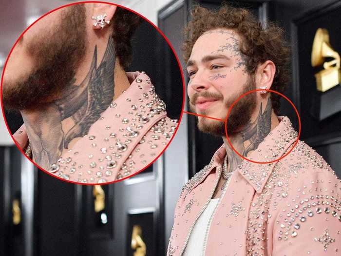 Malone has a black eagle on the side of his neck.