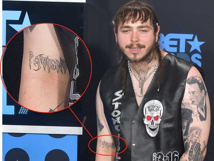 Malone has "Patient," the name of one his songs, tattooed on the inside of his arm.