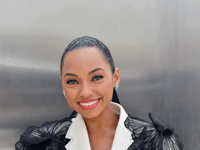 Not all white garments are designed with spring or summer in mind, like this unique blazer worn by actress Logan Browning.