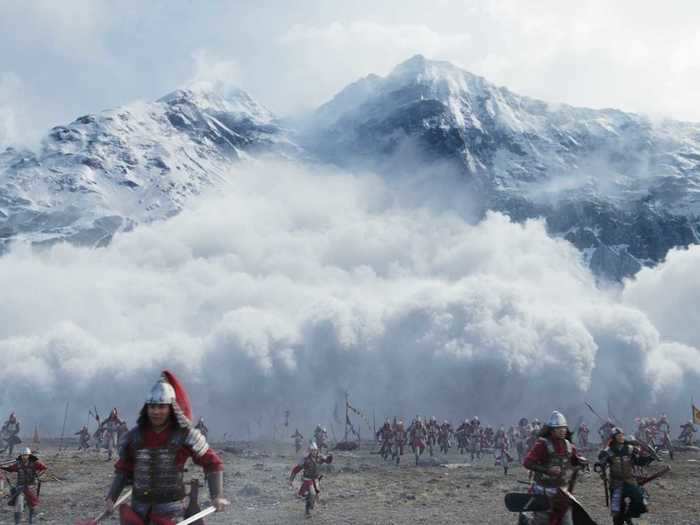 The actors worked with snow during the big avalanche scene.