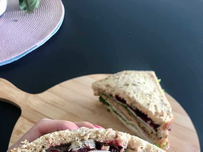 And it tasted even better. All the different textures and flavors complement each other really well, and the sweet cranberry sauce elevated the whole thing. The Moist Maker certainly did its job: the sandwich was anything but dry.