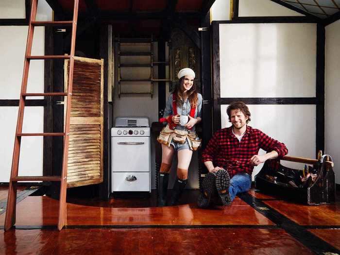 Chloe Barcelou and Brandon Batchelder live in a 300-square-foot tiny house in New Hampshire.