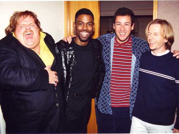 Every era has their cast of "SNL," and this era lucked out with comedy all-stars Chris Farley, Chris Rock, Adam Sandler, and David Spade.