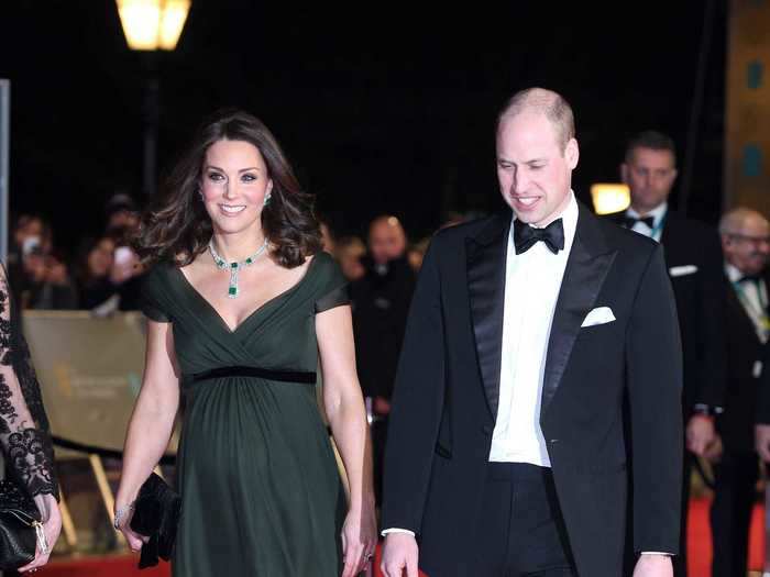 Middleton wore an emerald-green Jenny Packham gown to the 2018 BAFTAs.