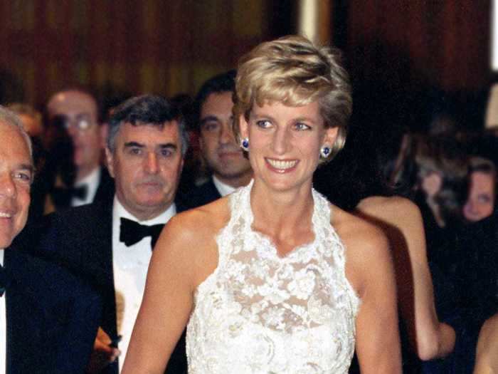 Princess Diana wore a white lace gown with a low back to a gala in 1996.