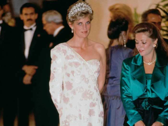 Princess Diana made a statement in this bold, one-shoulder Catherine Walker gown during an official trip to Brazil in 1991.