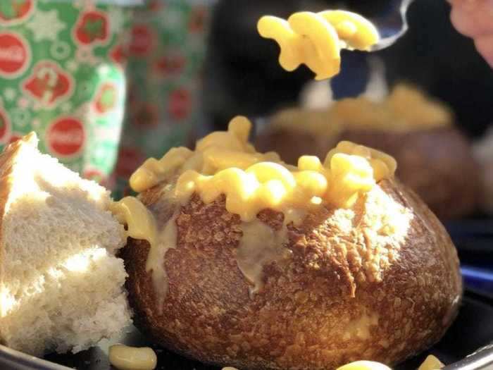 The mac and cheese sourdough bread bowl at the Pacific Wharf Cafe in Disney