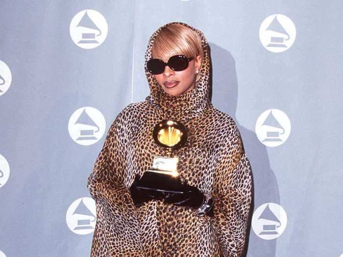 Mary J. Blige turned heads in her leopard-print outfit at the 1996 Grammy Awards.