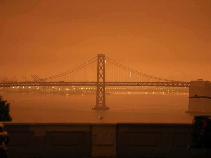 The effects from the wildfires were visible in the skies over the San Francisco Bay Area, which turned an apocalyptic orange on Wednesday.