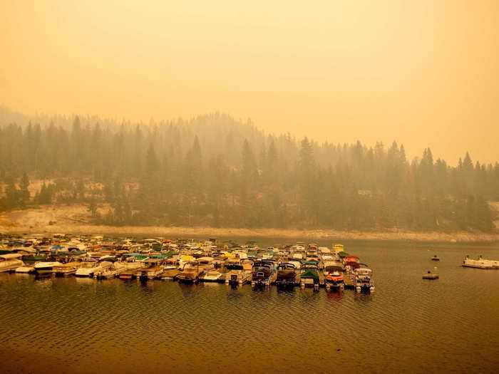 Shaver Lake was hit particularly hard by the Creek Fire. Hundreds of people in the area were trapped for days awaiting rescue by helicopters that struggled to land through the plumes of smoke.