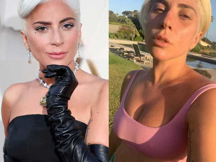 Lady Gaga temporarily ditched makeup while spending time outside.