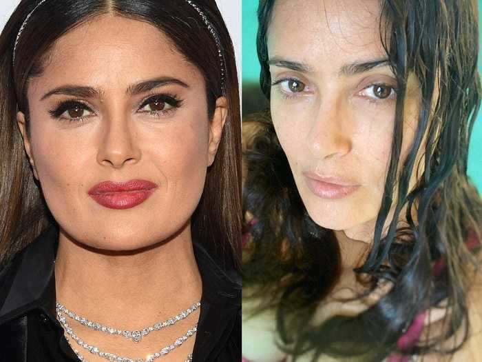 Salma Hayek was seemingly in the pool when she took one of her latest no-makeup photos.