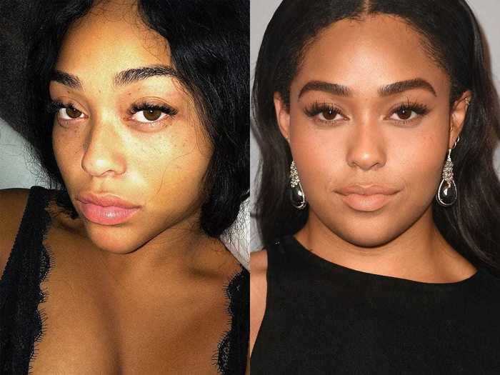 Jordyn Woods ditched makeup for an in-bed selfie.