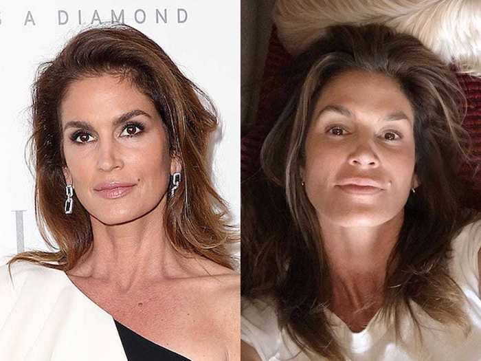 Cindy Crawford posed in what looked like a no-makeup selfie with her adorable dog.