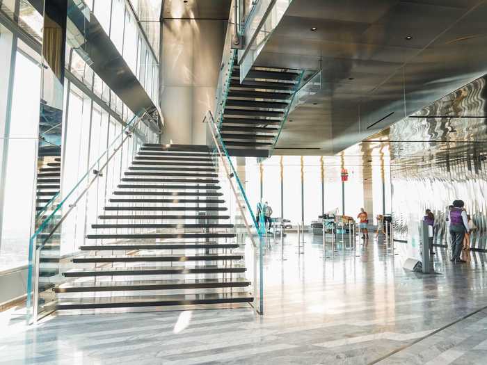 There were two places to view the city — outside on the observation deck and up these stairs.