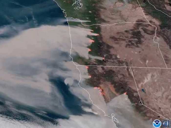 By combining layers of satellite data, this image shows the fires