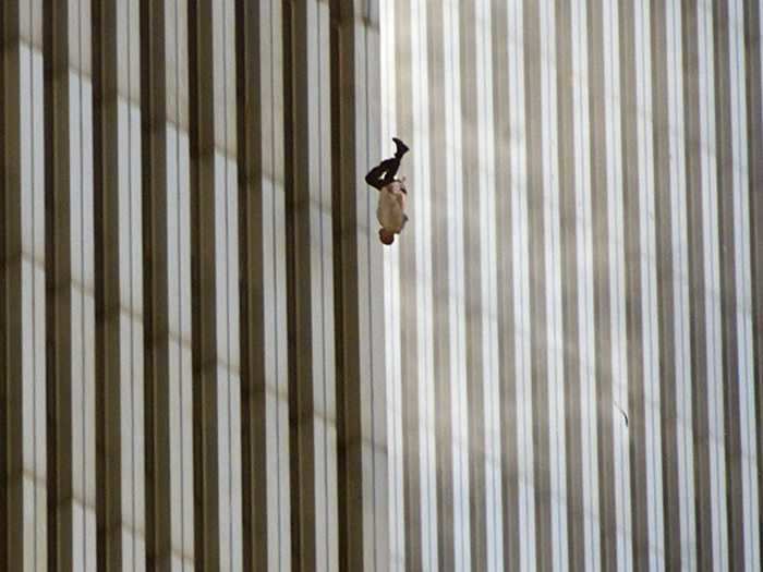 This iconic photo captured a man falling from the North Tower. At least 200 people fell or jumped from the Towers.