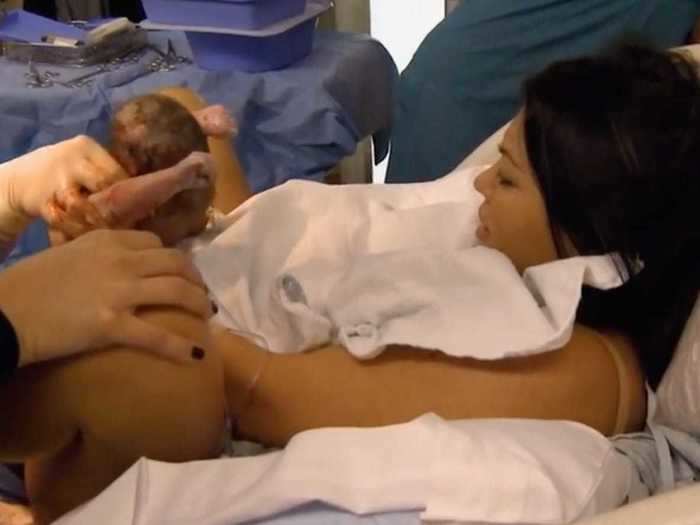 Kourtney Kardashian pulled Mason out during delivery.