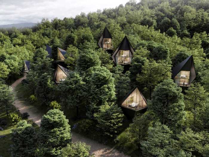 The studio also designed a concept for a series of diamond-shaped, wooden treehouses in the Dolomites as part of a competition.