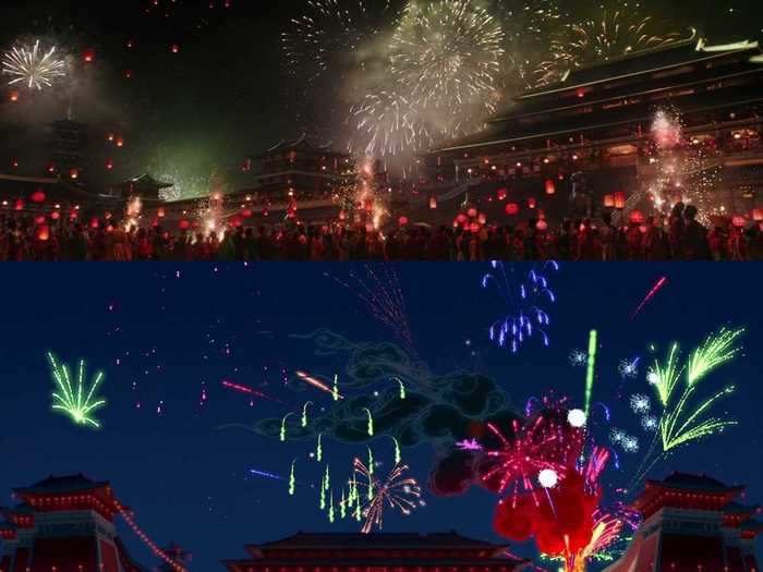 A fireworks celebration happens toward the end of both films.