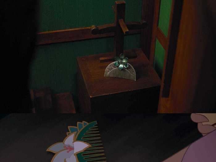 Mulan leaves her hair comb behind in similar ways in both films.