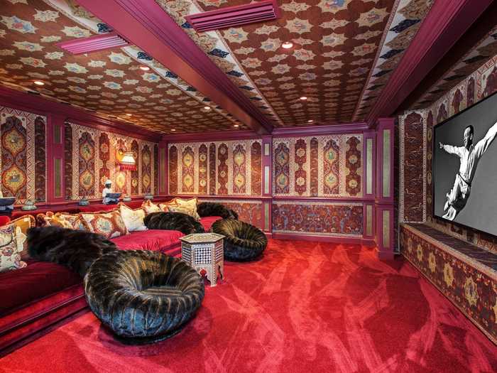 The home theater room was styled with Turkish-inspired finishes, according to the listing.