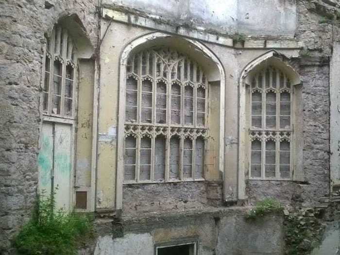 The windows of the castle were made of cast iron and stained glass.