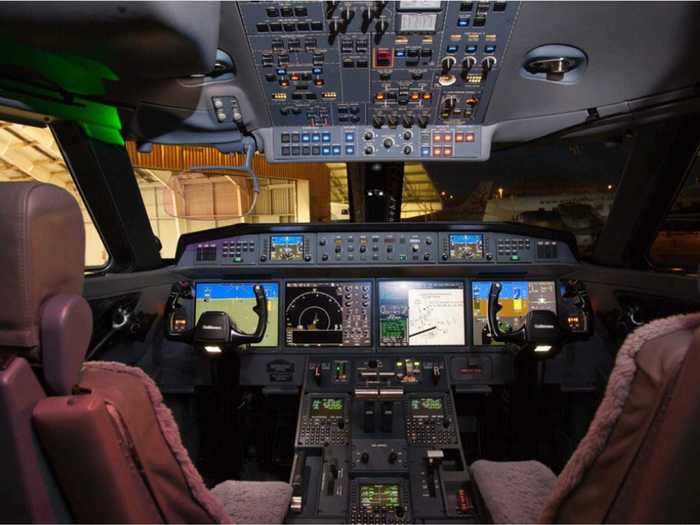 The business end of the aircraft is a standard G650ER cockpit with high-definition displays for the pilots.