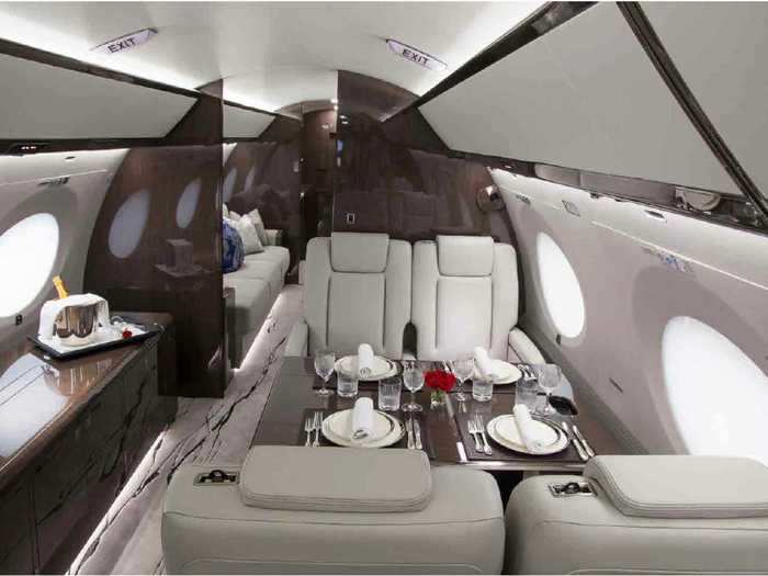 Passengers can retreat here to enjoy a meal or, if the flight is for business purposes, have a meeting with colleagues.