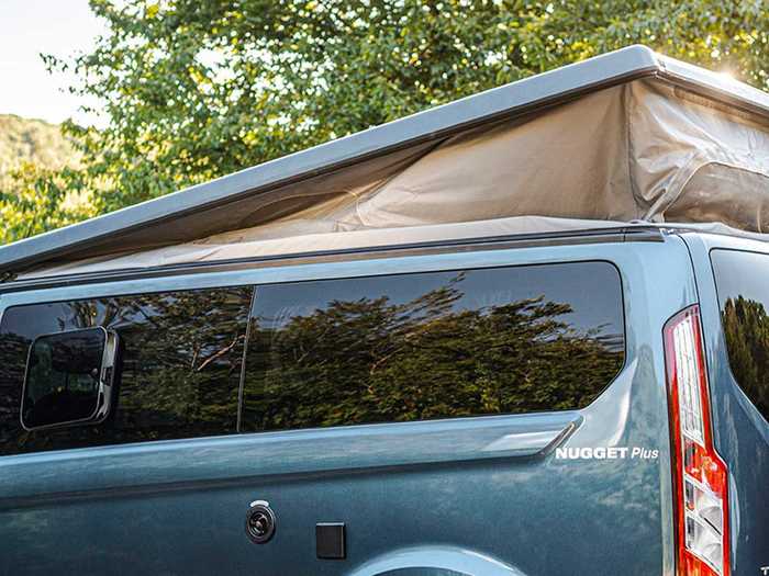 The roof bed, which is one of two sleeping spaces in the van, can also be tucked away for more interior room.