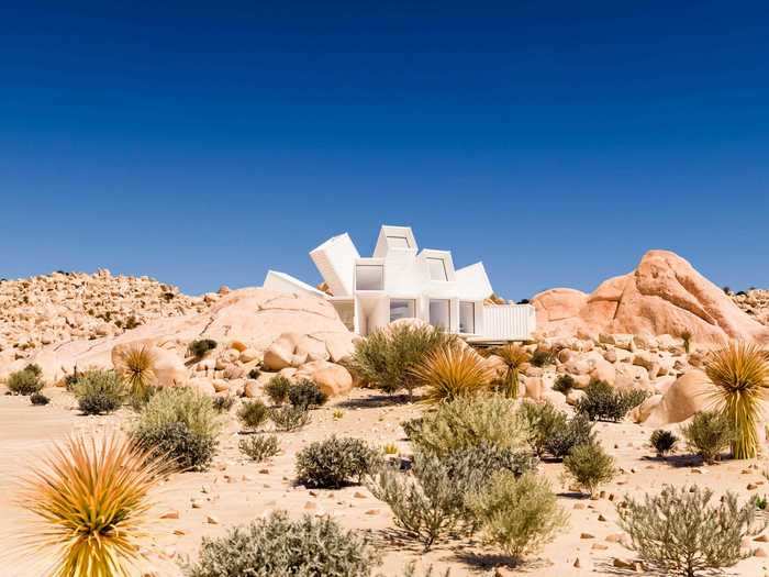 London-based architect James Whitaker originally designed the home as an office for an advertising startup in Germany that went under. Since 2017, he has worked with Hanley to adapt the design for the California desert landscape.