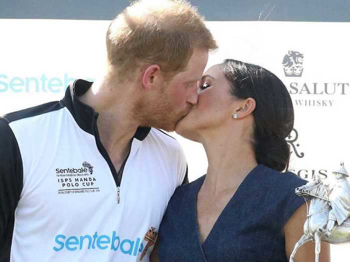 AGE 33: In July, Meghan and Harry shared a kiss — and a trophy — after a successful Sentebale Polo 2018 match at the Royal County of Berkshire Polo Club in Windsor.