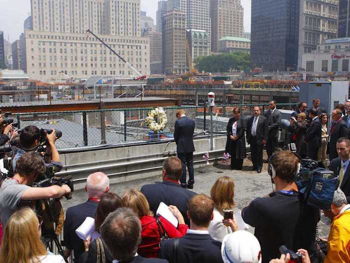 AGE 24: Prince Harry pays his respects after laying a wreath at Ground Zero, the site of the former World Trade Center on May 29, 2009 in New York City.