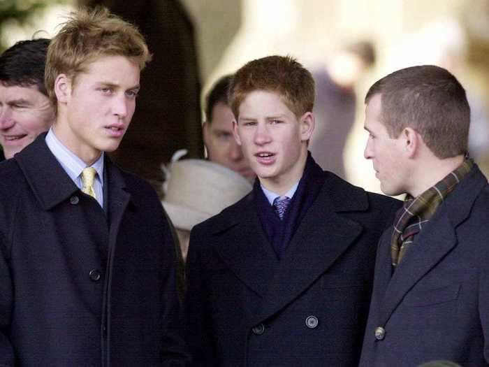 AGE 15: Will and Harry with their cousin Peter Phillips, son of Britain