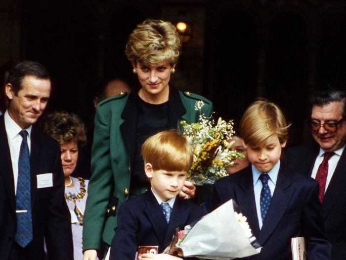 AGE 7: Leaving the Natural History Museum after a dinosaur exhibition on April 13, 1992. Charles and Diana separated later this year, but stayed married.