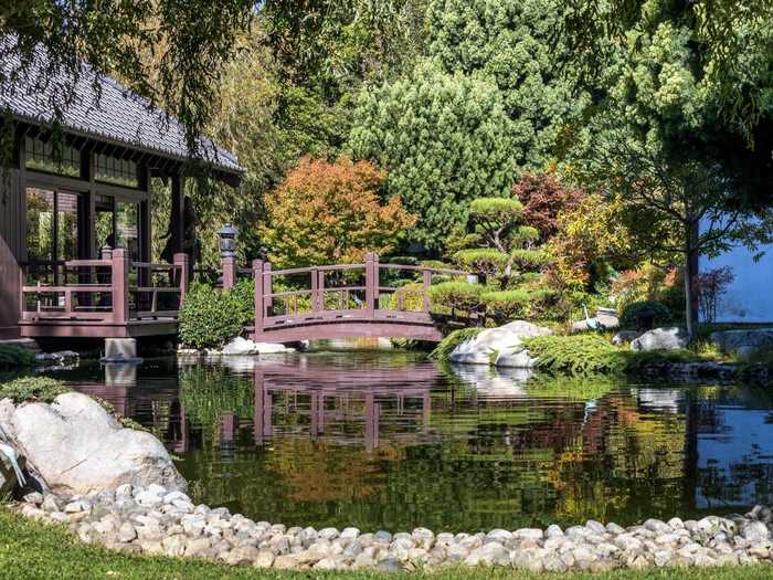 On the 120 Monovale Drive parcel, a koi fish pond wraps around a Japanese teahouse.