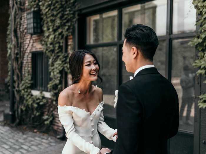 The couple shared a first look on the wedding day.