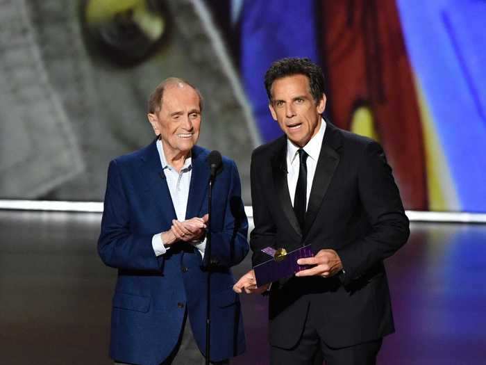 Newhart mixed things up with a blue suit jacket and grey slacks to help Bob Stiller present an award at the 71st Primetime Emmy Awards in 2019.