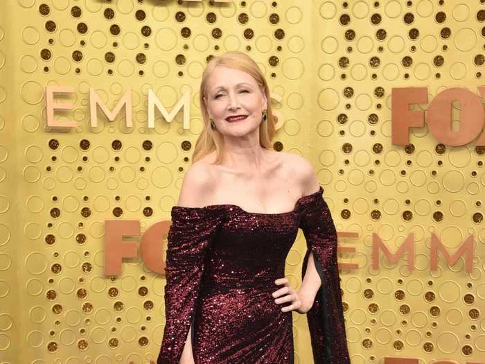 In 2019 it was the carpet that was purple, and Clarkson instead sparkled in a gorgeous off-the-shoulder maroon dress. She was nominated for outstanding supporting actress in a limited series for "Sharp Objects."