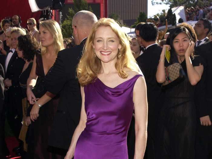 Silk dresses were a mainstay of the red carpet in the early aughts, and Patricia Clarkson wore a dark purple one for her first Emmys in 2002, where she was nominated for her work on "Six Feet Under."