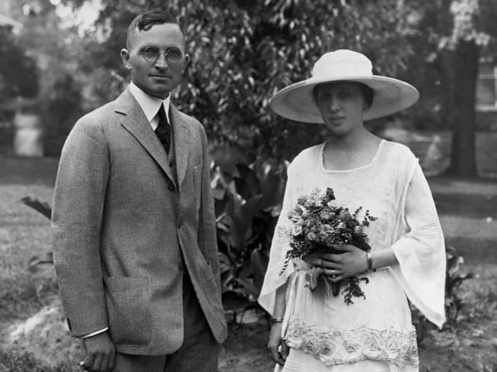 Bess Wallace married her childhood classmate Harry Truman in 1919 wearing a gown made of white georgette and faille.