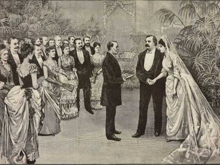 Frances Folsom wore a gown of ivory satin when she married Grover Cleveland in 1886.