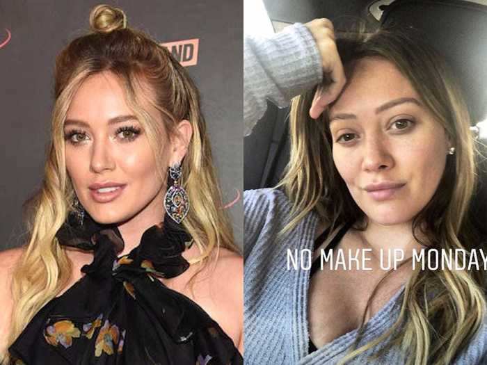 Hilary Duff returned to a makeup-free look while sitting in a car.