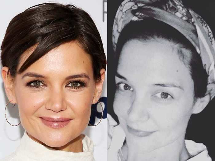 Katie Holmes paired her no-makeup look with a wrapped headband.