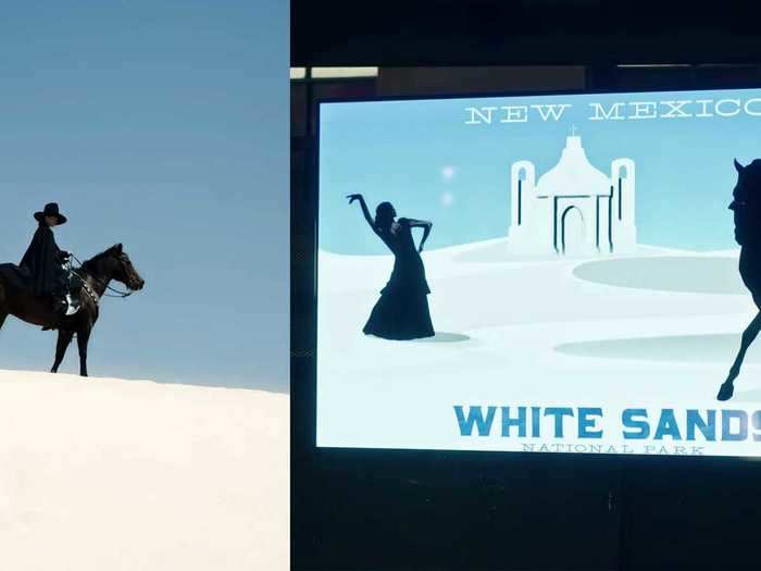 The horseman dressed in all black that she sees in the desert reappears in an advertisement for New Mexico