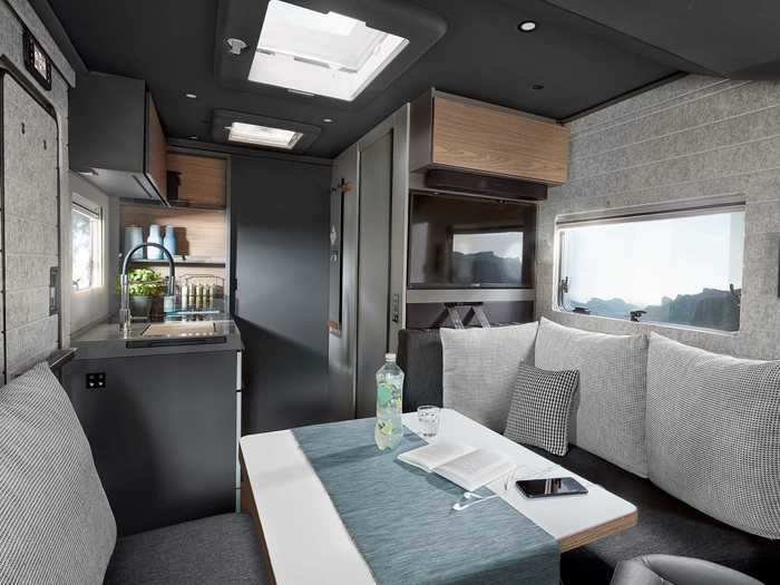 The sleeping space can also be blocked off from the rest of the motorhome by using an optional kitchen shelf (we