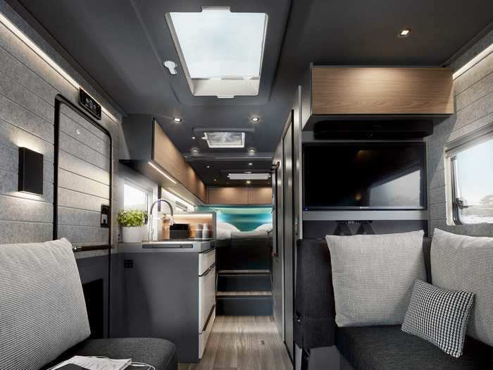 Unlike most motorhomes and camper vans that are millennial-friendly by being all-white, the iSmove has dark ceilings, which gives the interior a cozy feel, according to its maker.