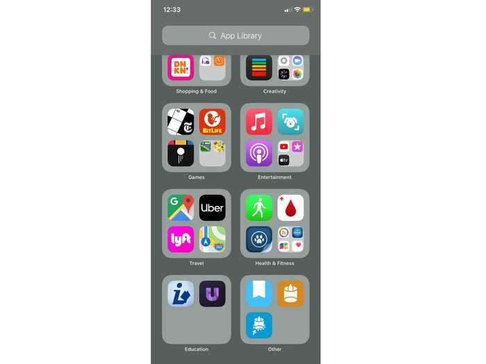 The "other" categorization also makes me wonder how well these apps are really categorized. Maybe it will prove to be useful later, but for now, the App Library just seems like a way to hide away the disorganized, non-customizable mess of apps.