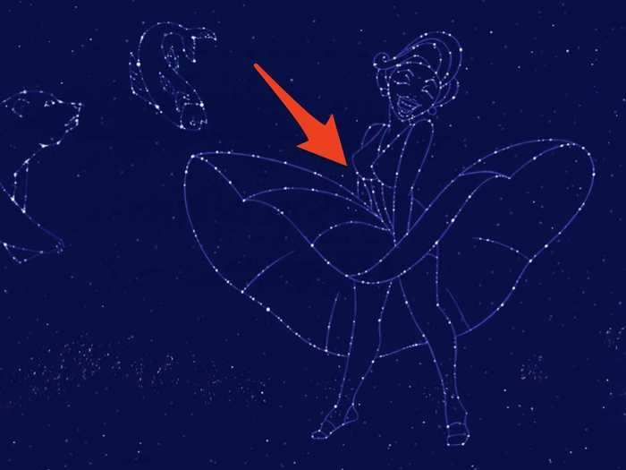 Hercules passes a constellation that imitates a famous Marilyn Monroe scene.